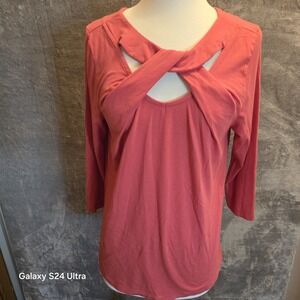 Soft‎ Surrounding Twist Neck 3/4 Sleeve Blouse Women's Medium Pima Cotton Blend